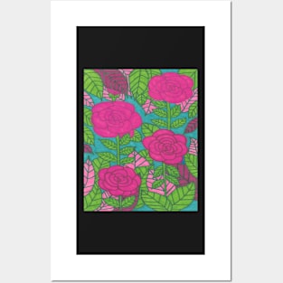 Pink and Green Tropical Foliage with Flowers Posters and Art